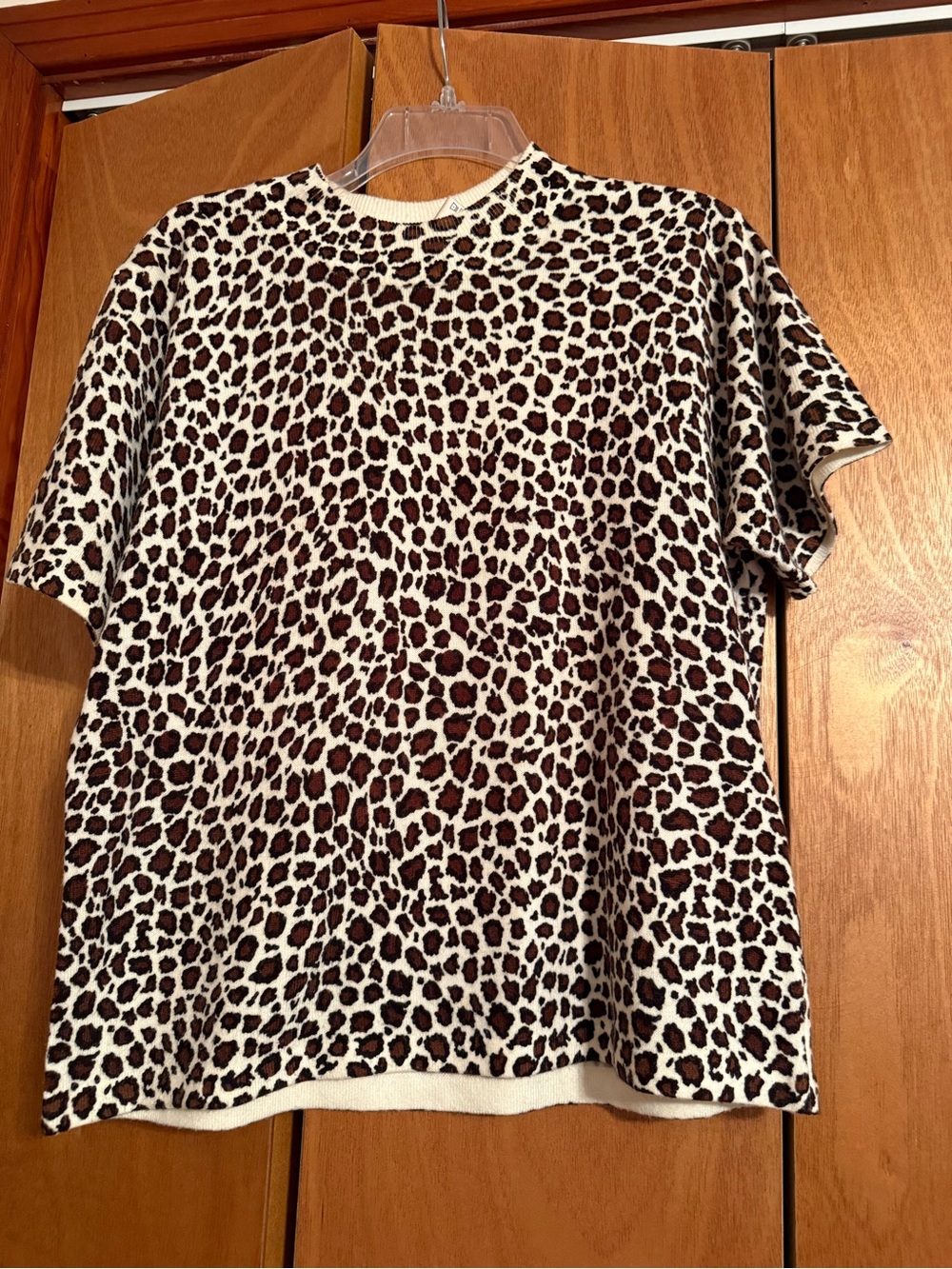 Kathie Lee Collection Leopard Print Short Sleeve Top in Cream and Brown